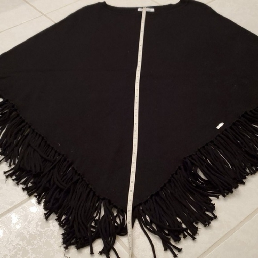 Calvin Klein Black Sweater Poncho Fringed with Sleeves, One Size Fits All - Picture 12 of 13